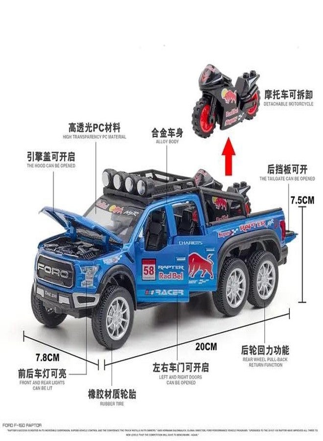 PEZYOX Scale Exclusive Alloy Metal Pull Back Die-cast Car Model with Sound Light Mini Auto Toy for Kids Metal Model Toy Car with Sound and Light (1.28 Scale F150 Edition 6x6 Pickup-Blue) - Image 2